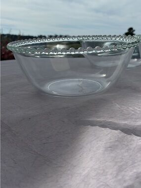 Vintage Lot of 3 - Clear Glass Beaded Rim Serving Bowl